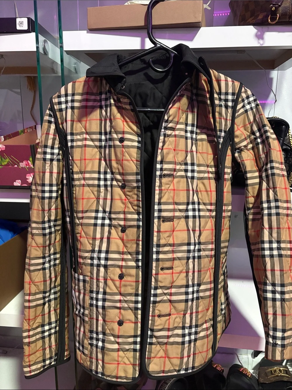 Burberry Black Quilted Jacket with Classic Check Lining